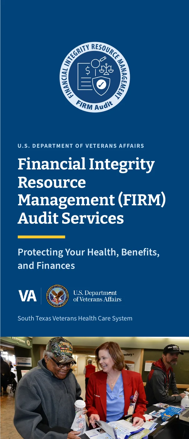 Brochure cover panel: Financial Integrity Resource Management (FIRM) Audit Services, U.S. Department of Veterans Affairs