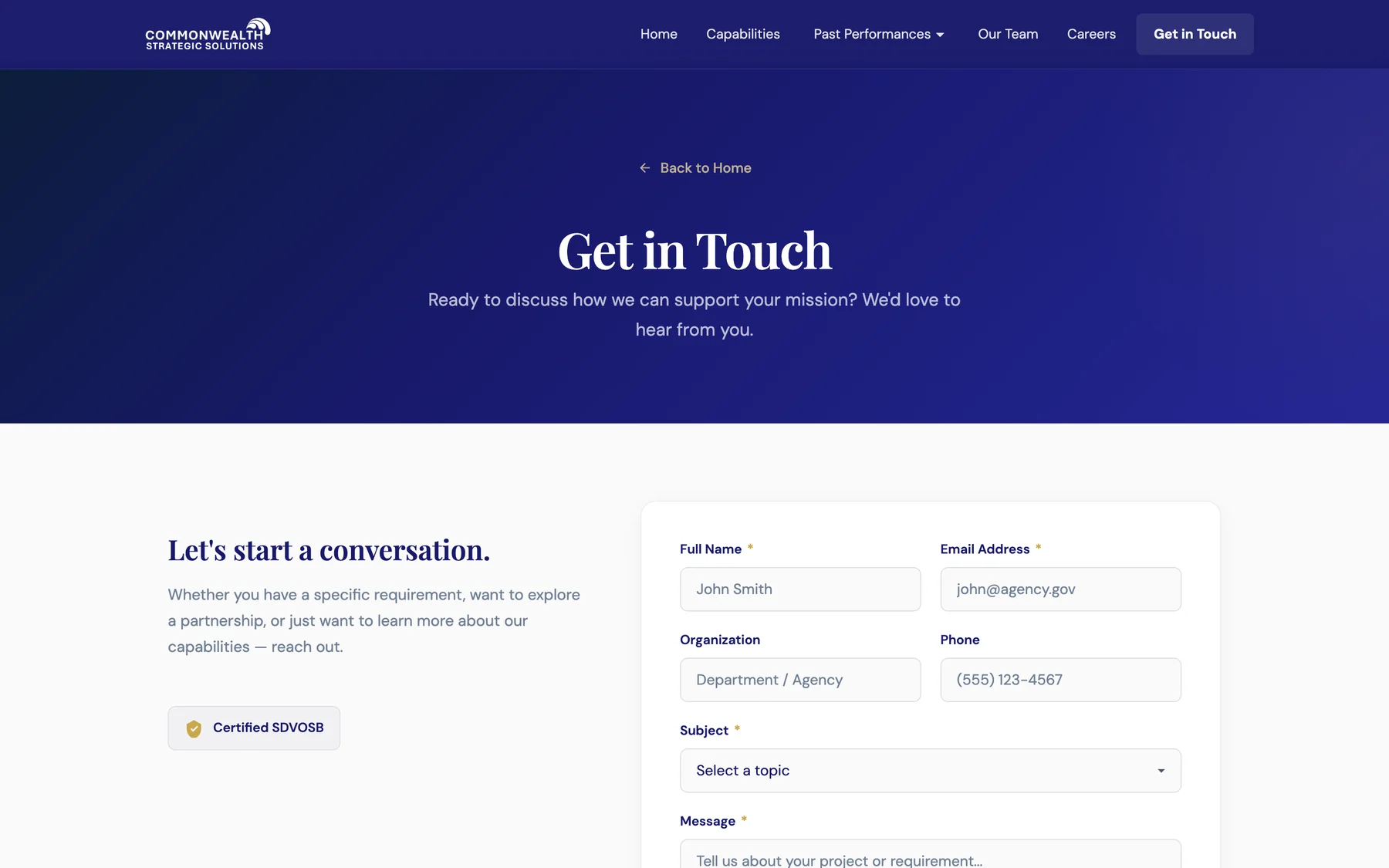 Get in Touch: Let’s start a conversation, with a short contact form