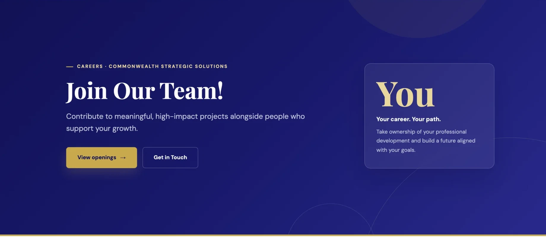 The careers page of cw-ss.com: Join Our Team, with a card that reads You. Your career. Your path.