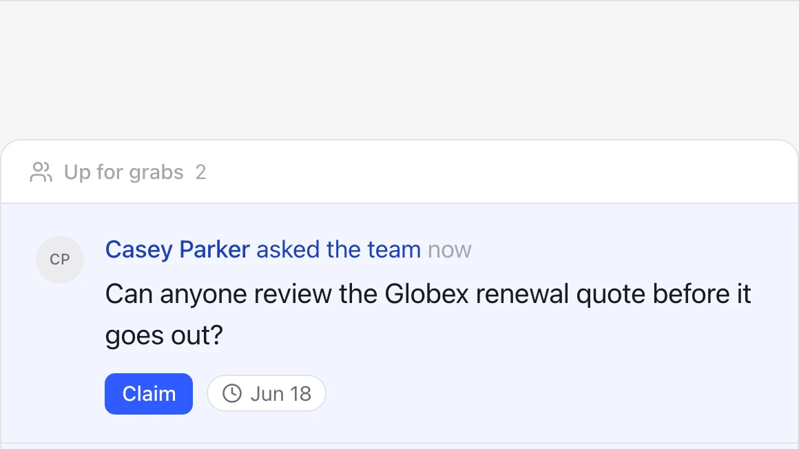 Up for grabs: Casey Parker asked the team, with a Claim button