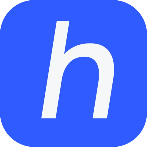The Handit app icon: a white lowercase h, leaning forward, on a blue rounded tile