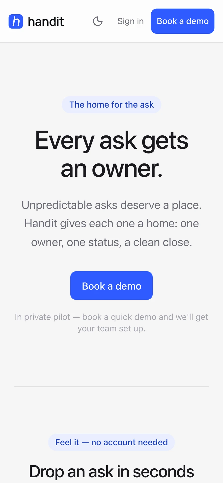 The handit.to homepage on a phone