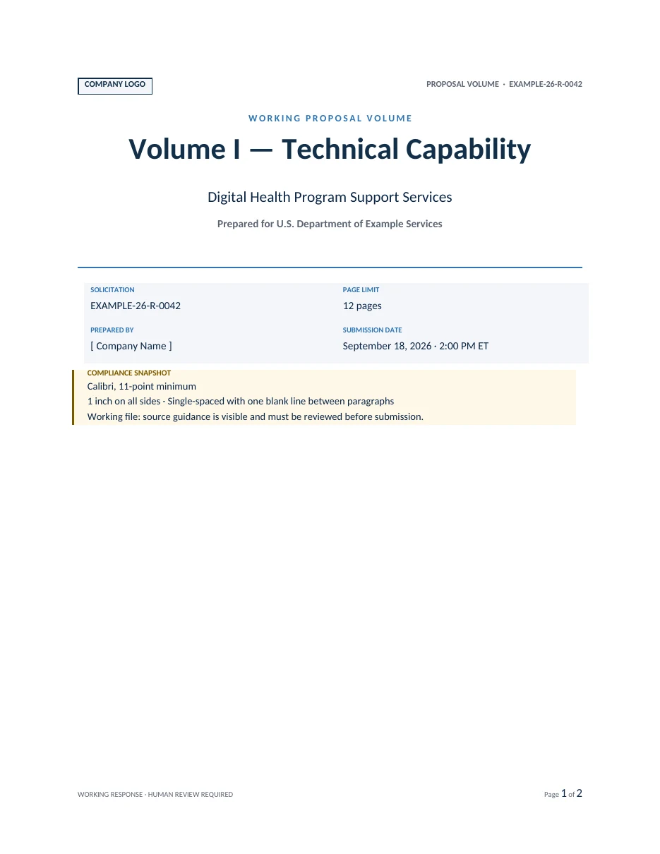 Generated Word cover: Working proposal volume, Volume I — Technical Capability